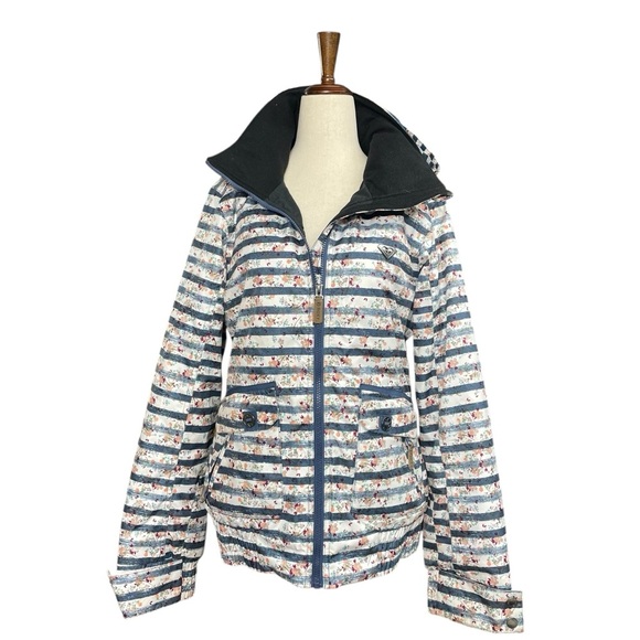 ROXY Torah Bright Liberty Jacket Size Small Slim Fit 8K Striped Floral Hooded - Picture 5 of 16